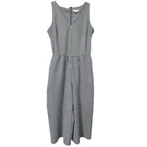 Prelude Sleeveless V-Neck Romper Wide Leg Seersucker Blue & White Lightweight L
